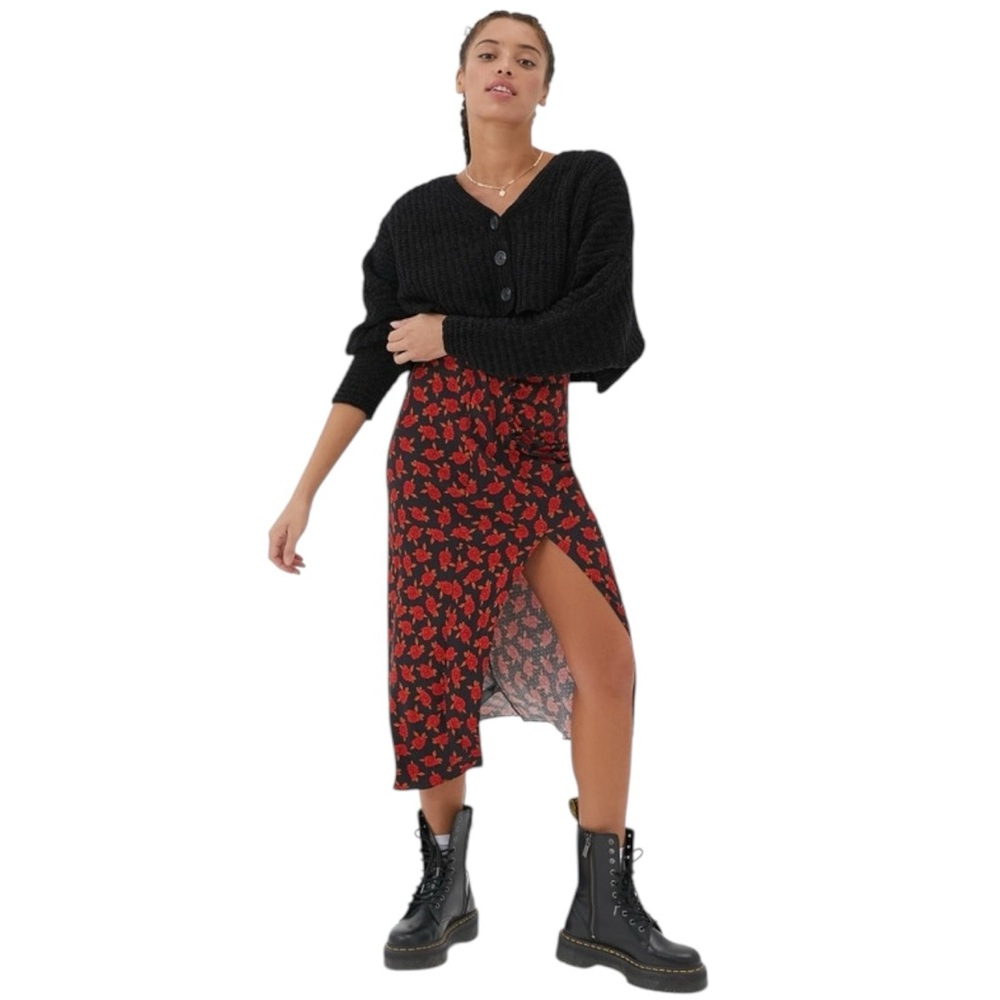 Urban Outfitters Black and Red Midi Skirt